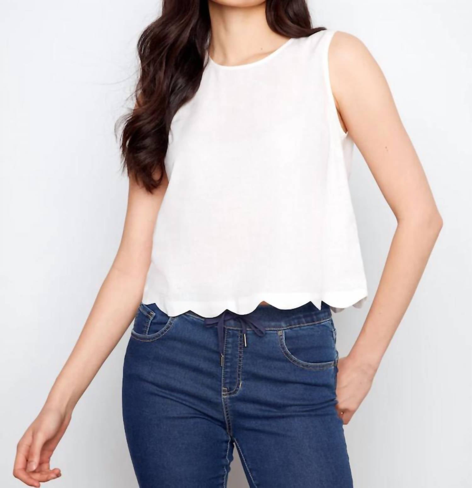 Charlie B - Sleeveless With Scalloped Edge Top