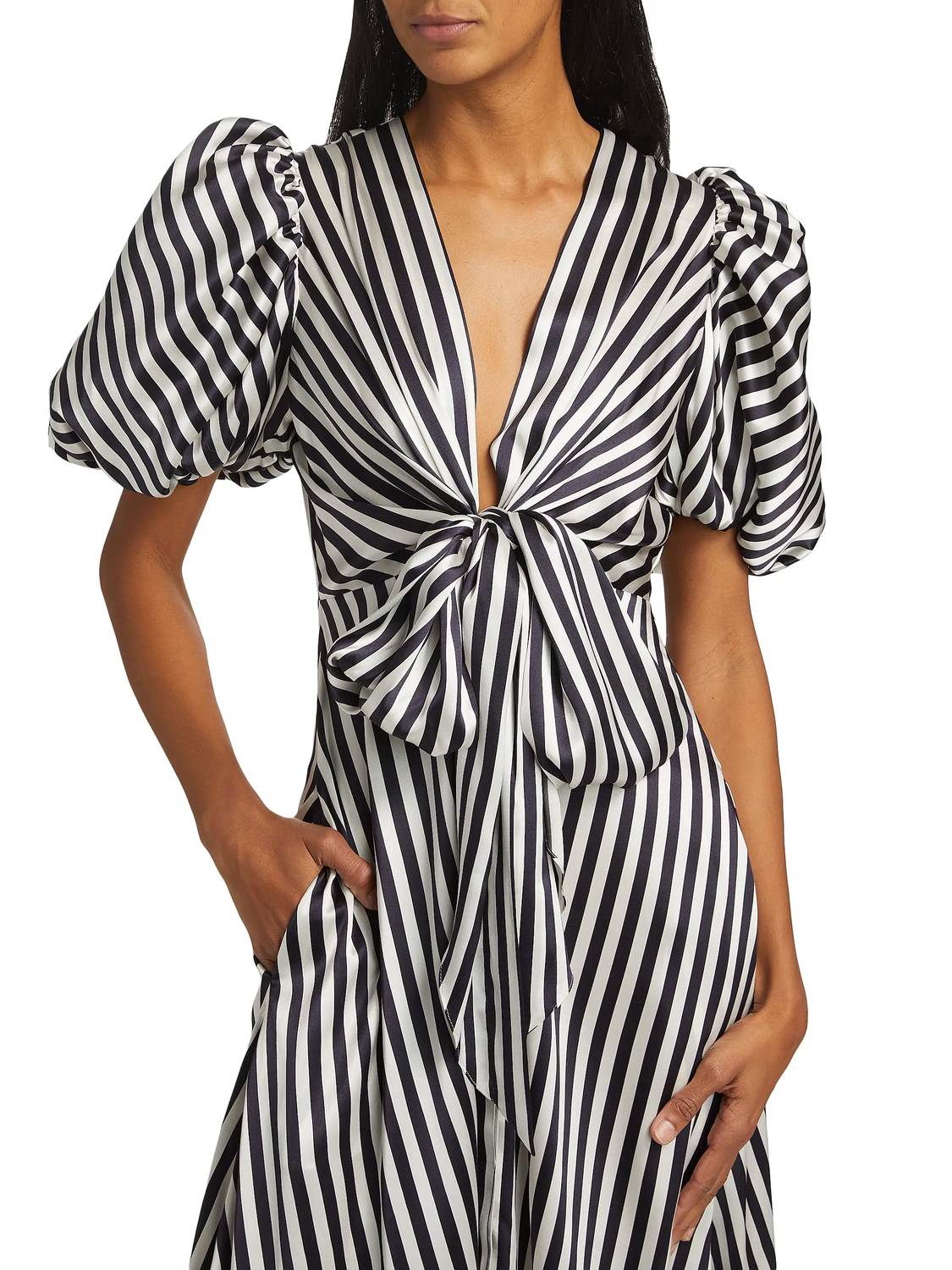 Silvia Tcherassi - Stripe Wrap Silk Tie Midi Dress