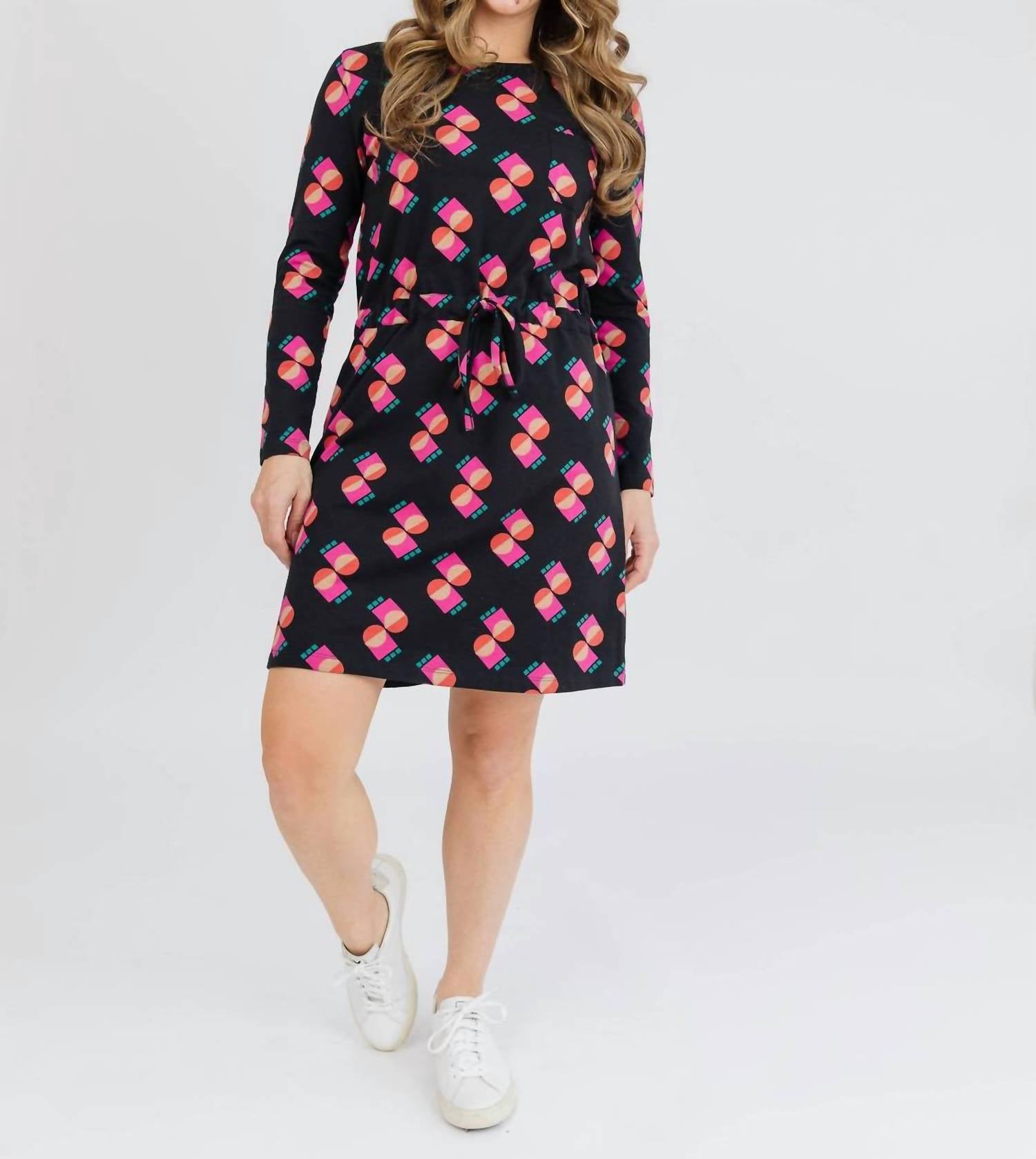 Mata Traders - Abby Long Sleeve Dress Memphis Shapes
