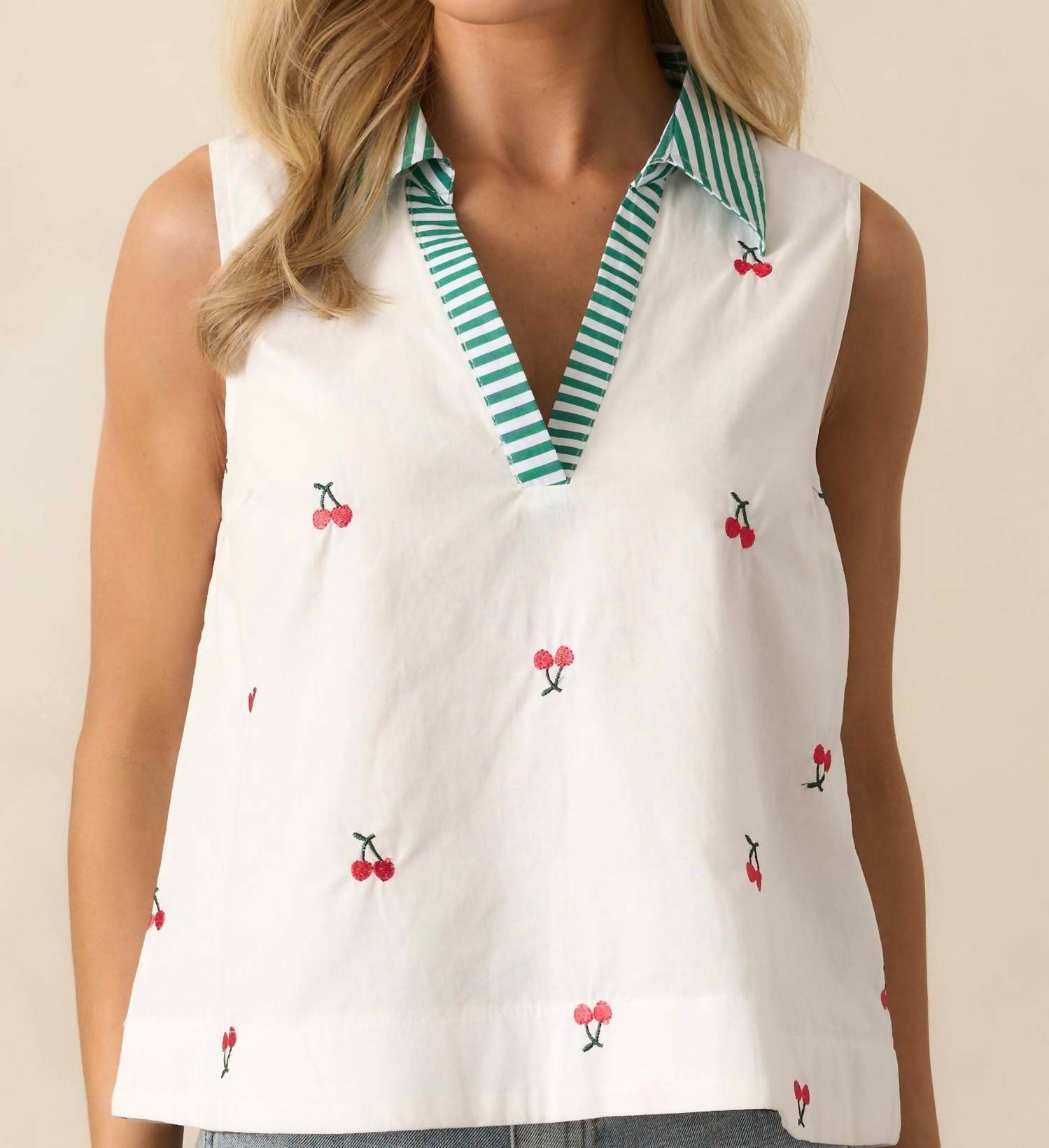 &Merci - Fruit Pattern Shirt Collar Sleeveless Top