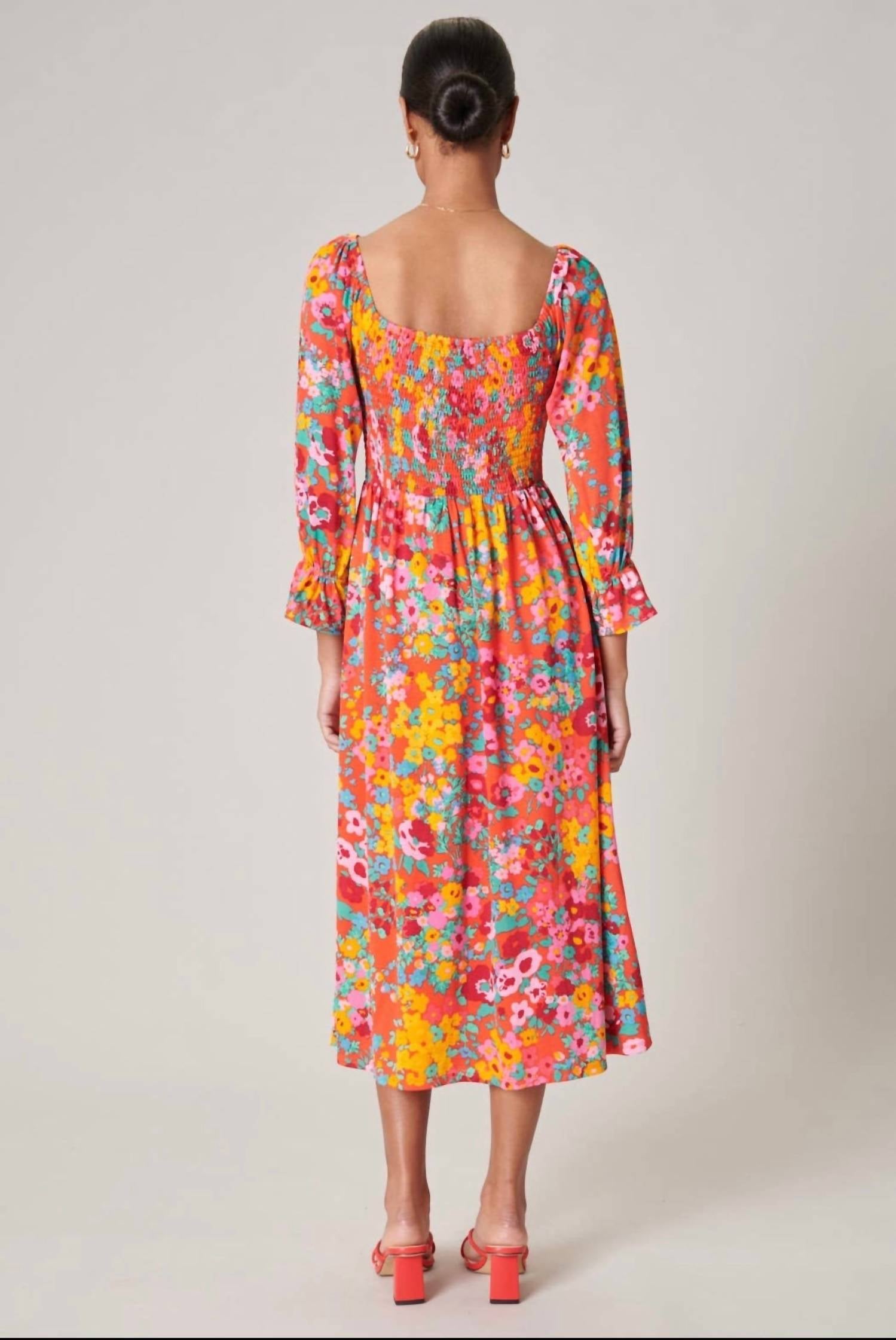 Sugarlips - Francesca Wildflower Denni Smocked Midi Dress