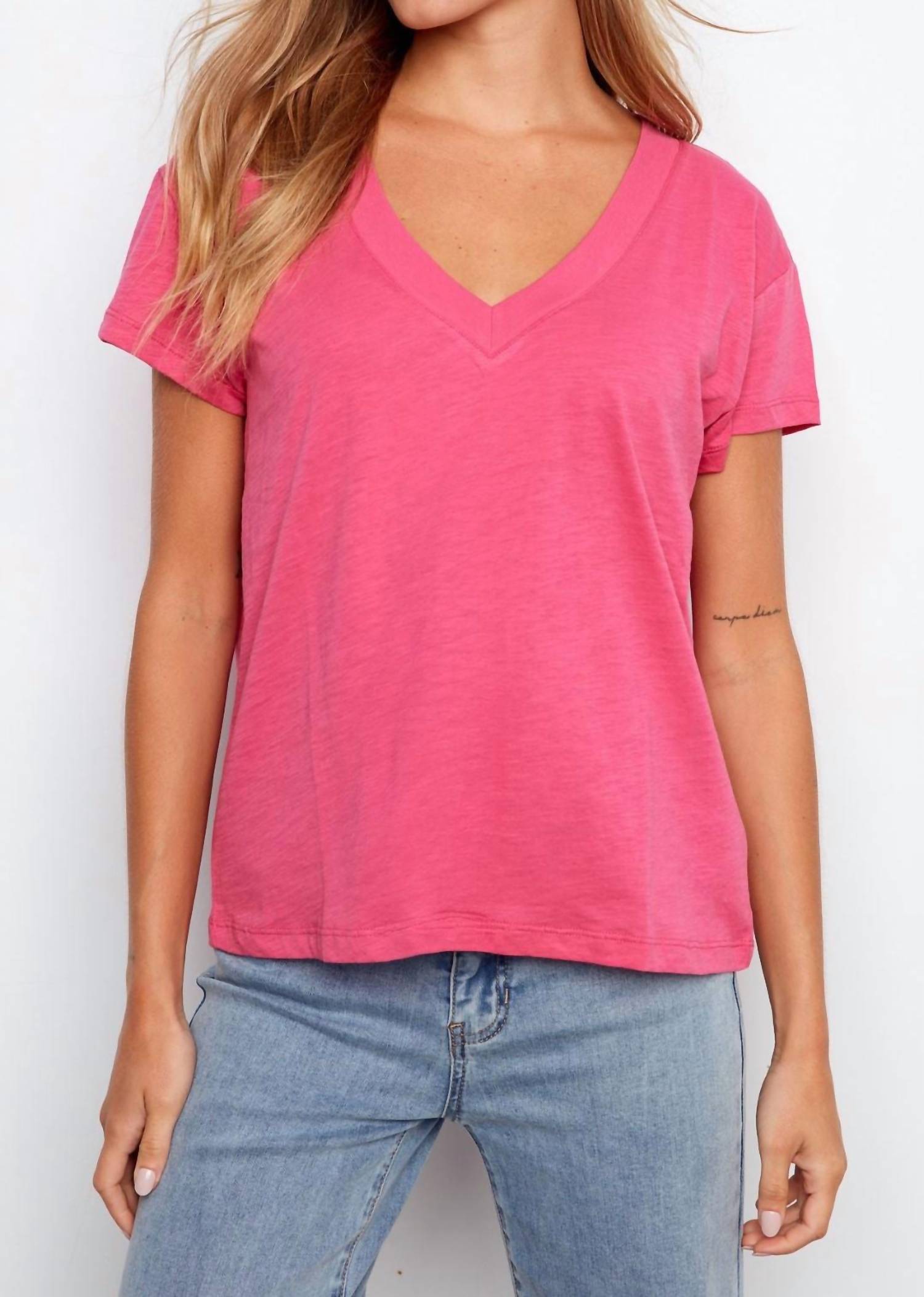 Charlie B - Organic Cotton Drop Shoulder V-neck T-shirt