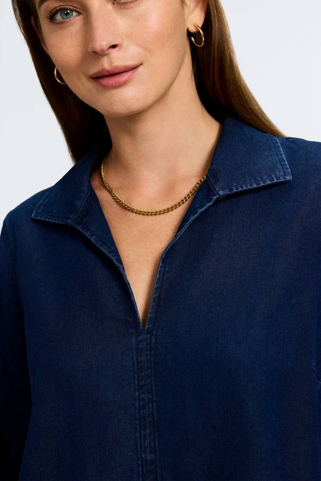 Foxcroft - Agnes Tencel Denim 3/4 Sleeve Popover Shirt