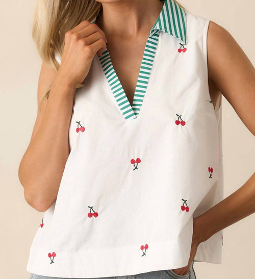 &Merci - Fruit Pattern Shirt Collar Sleeveless Top