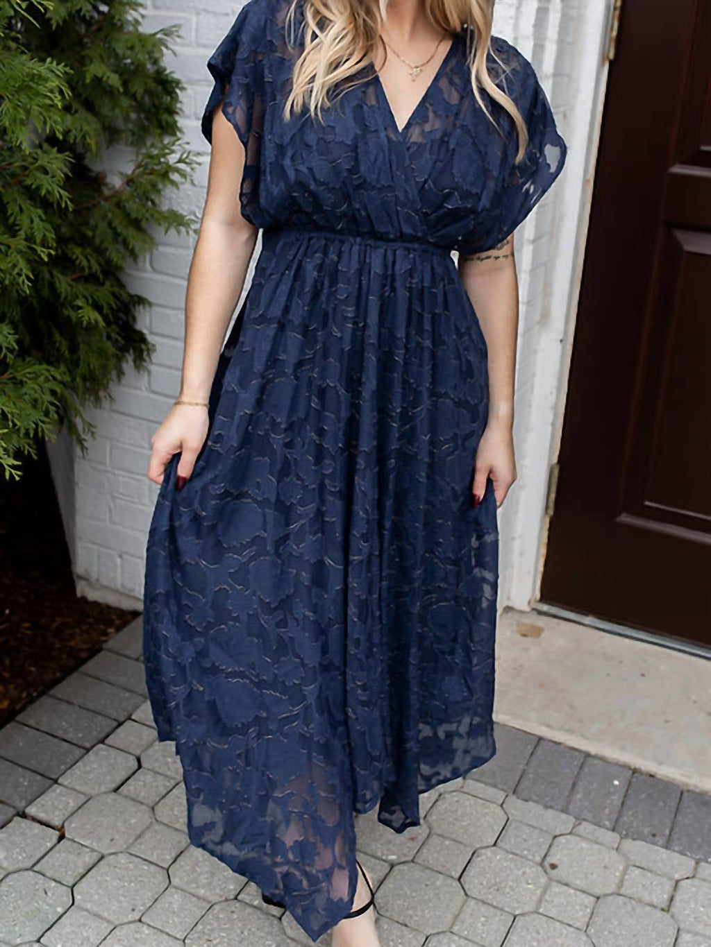 Lovestitch - Devon Foil Jacquard Handkerchief Midi Dress