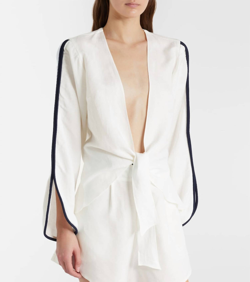 Adriana Degreas - Bicolor Linen Tie Front Blouse