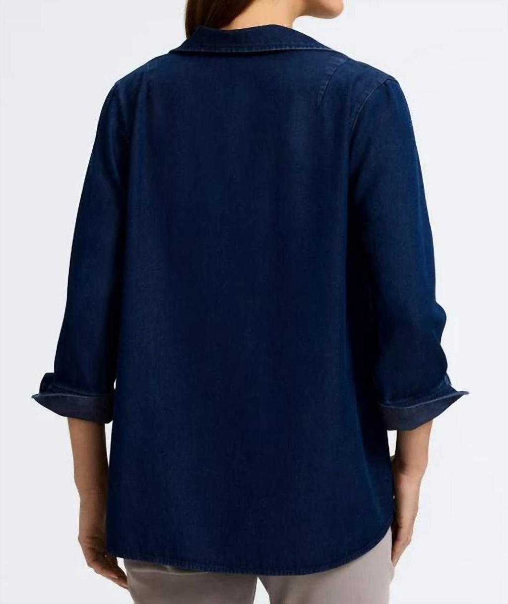 Foxcroft - Agnes Tencel Denim 3/4 Sleeve Popover Shirt