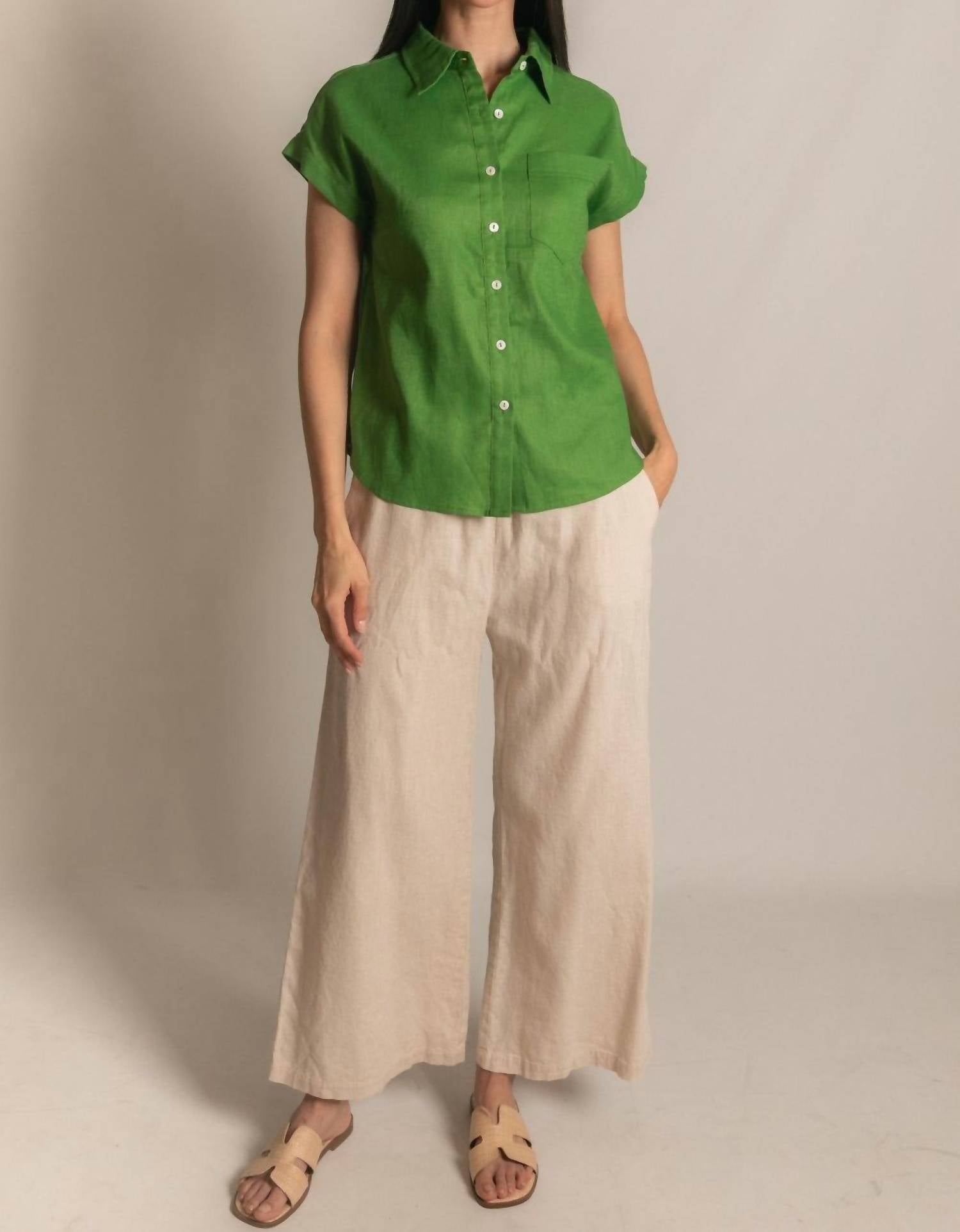 P.Cill - Linen Relaxed Short Sleeve Button Up Shirt