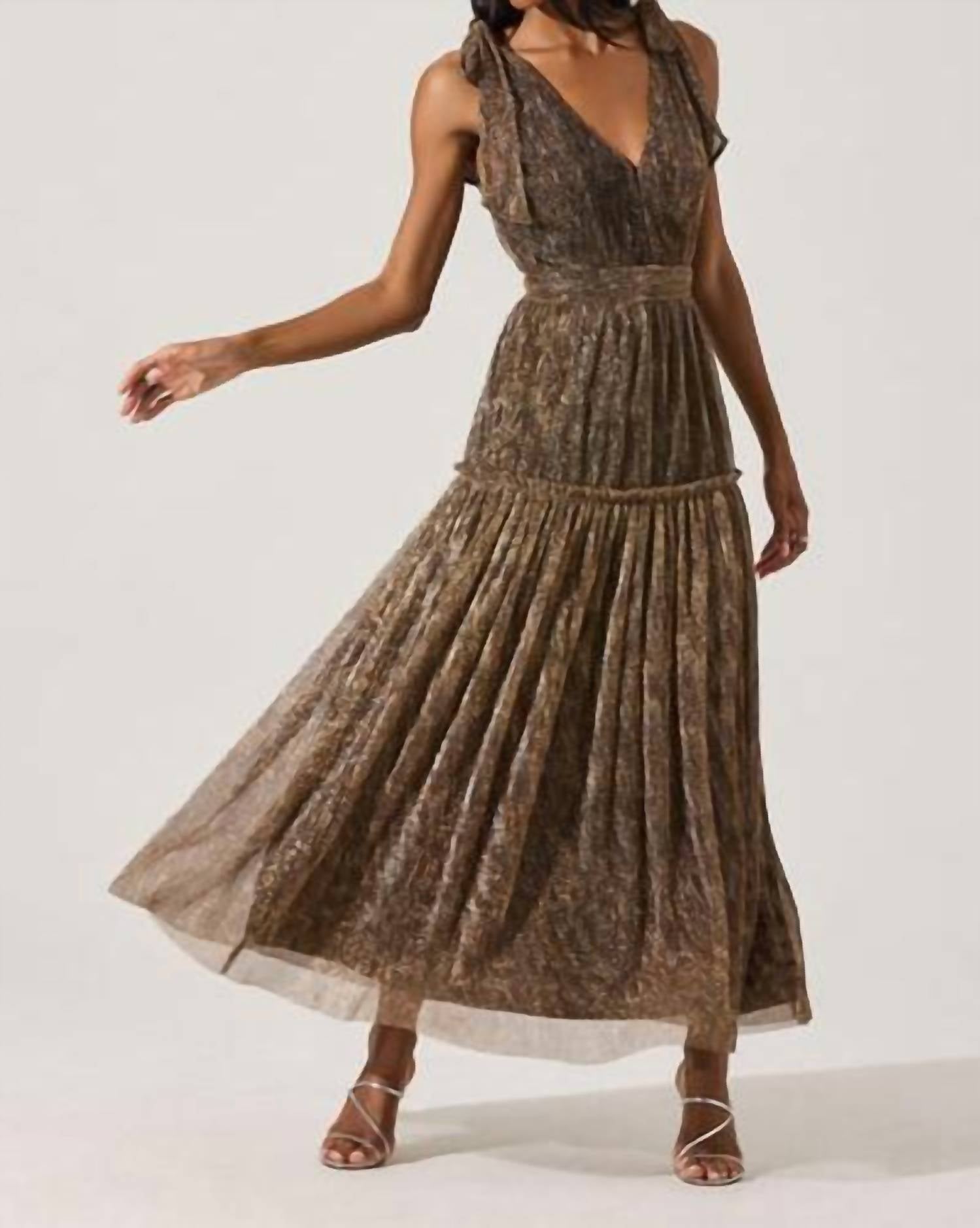 Astr - Desma Metallic V-neck Midi Dress
