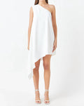 English Factory - Women's Shoulder Pintucked Asymmetrical Mini Dress