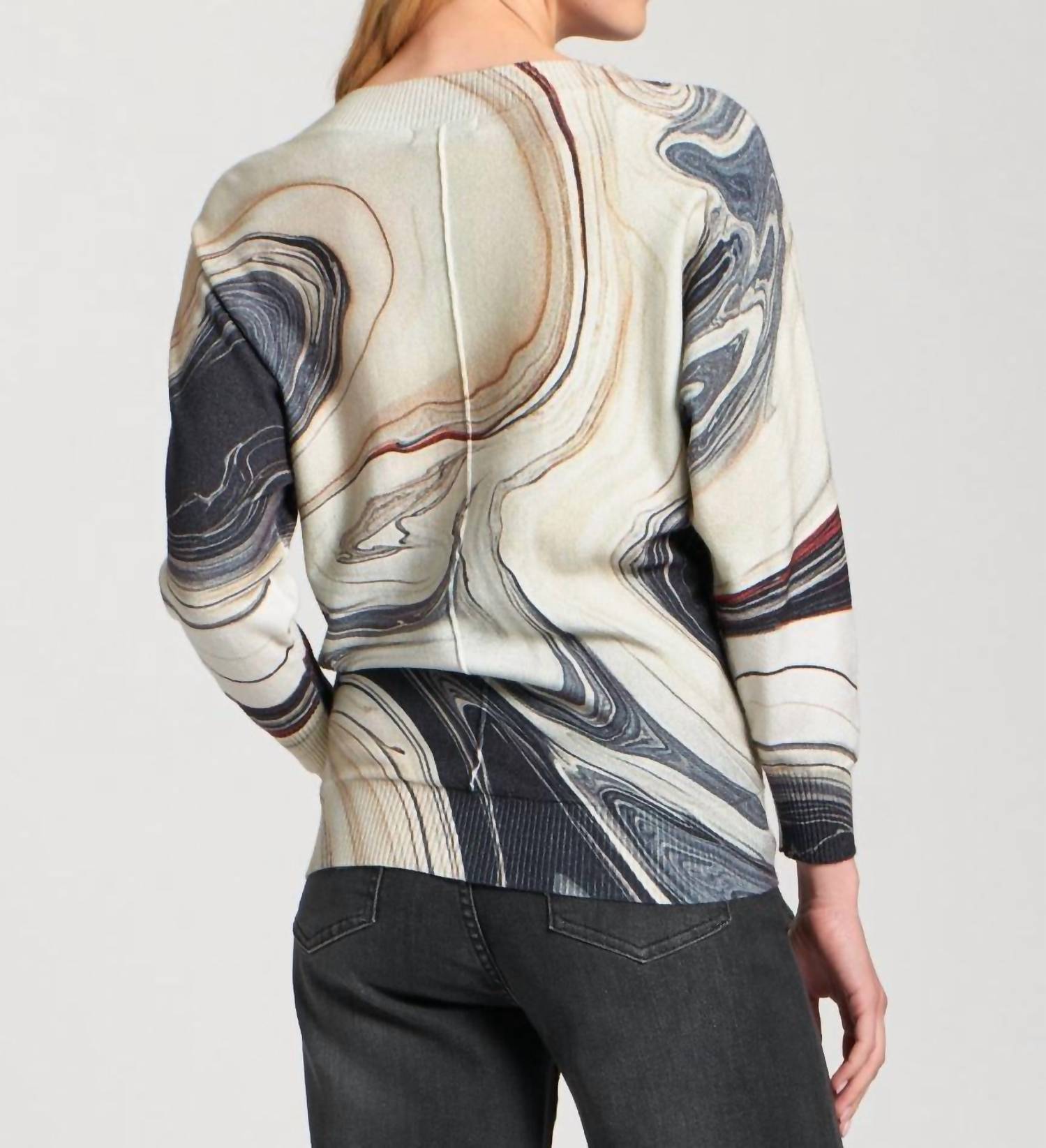 Apny - Sunset Marble Printed V-neck Pullover Top