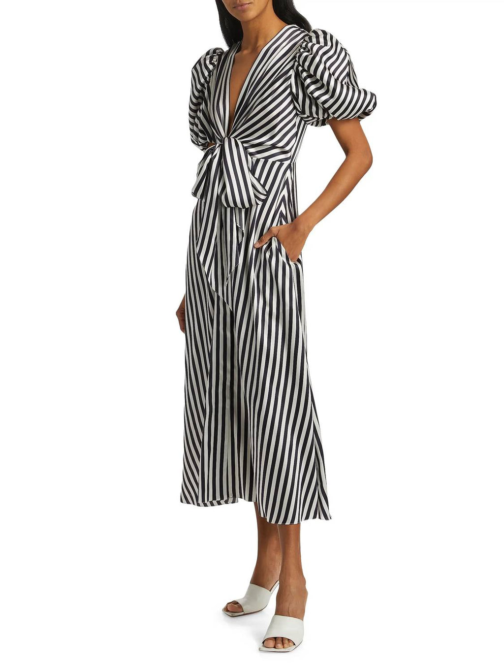 Silvia Tcherassi - Stripe Wrap Silk Tie Midi Dress