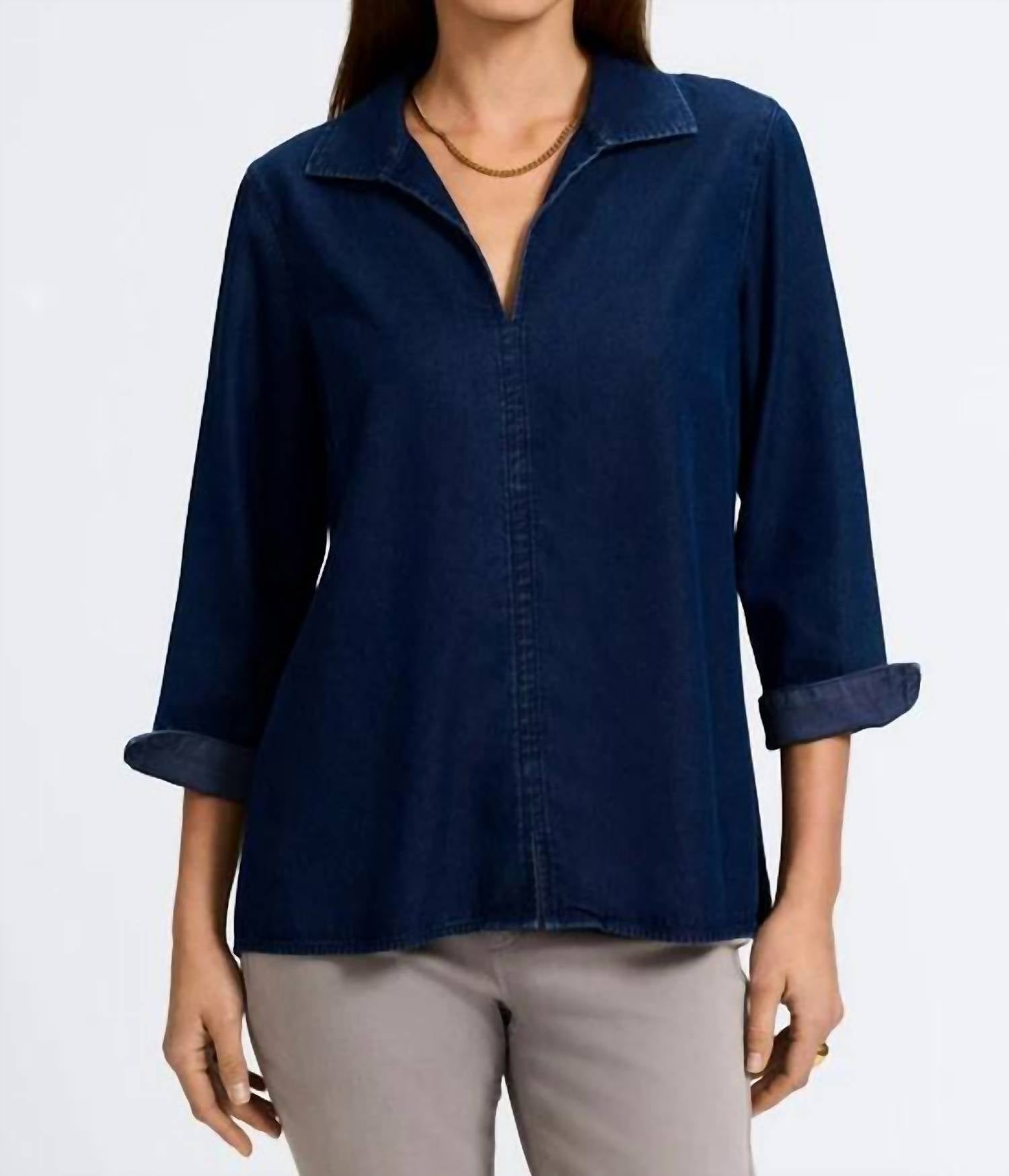 Foxcroft - Agnes Tencel Denim 3/4 Sleeve Popover Shirt
