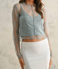 Miou Muse - Long Sleeve Lace Fabric Top