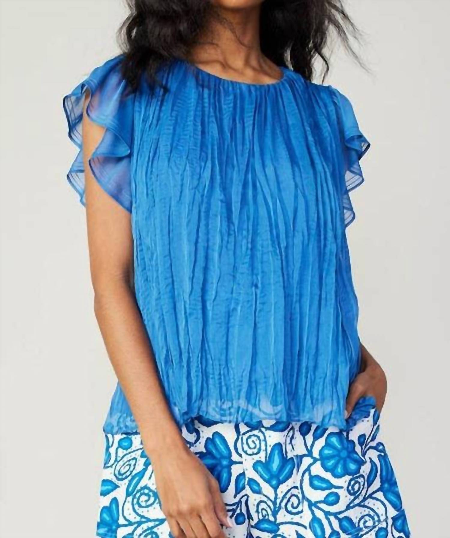 Current Air - Flutter Short Ruffle Sleeve Crinkle Top