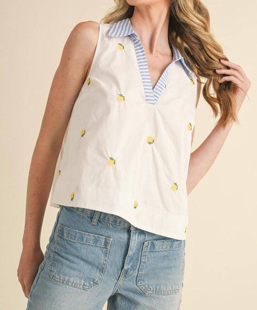&Merci - Fruit Pattern Collar Sleeveless Top