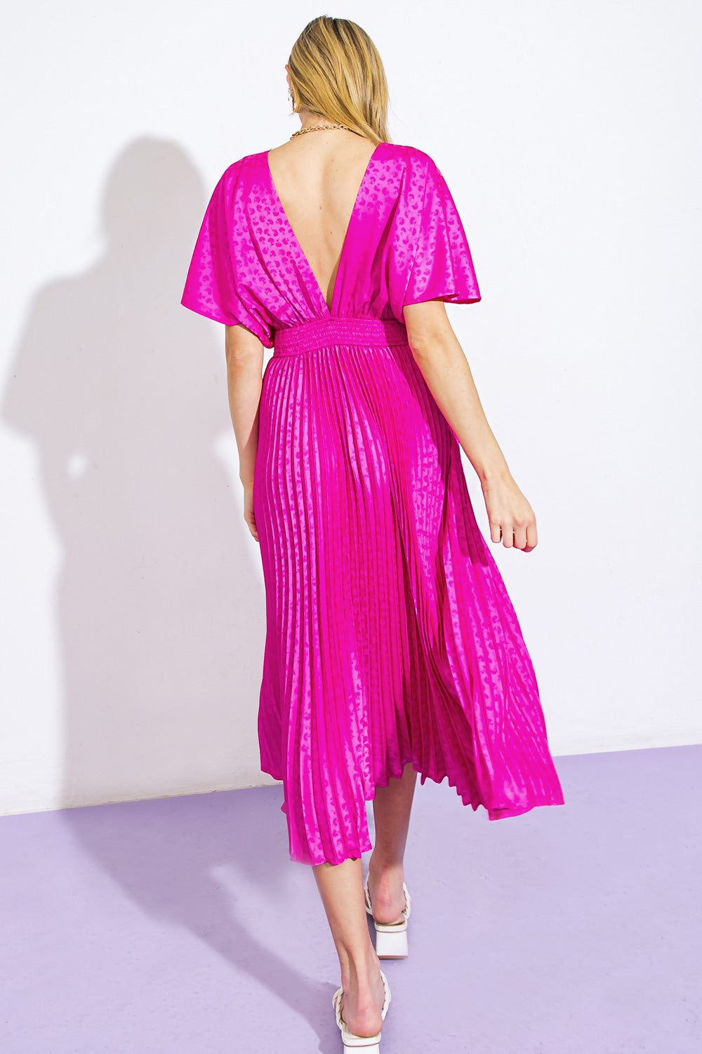 TIMELESS REPEAT - PLEATED SATIN MIDI DRESS