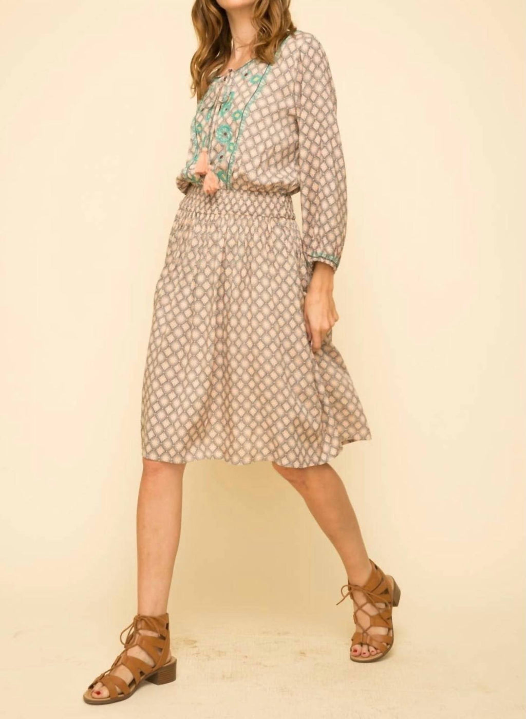 Mystree - Peaceful Breeze Embroidered Printed Dress