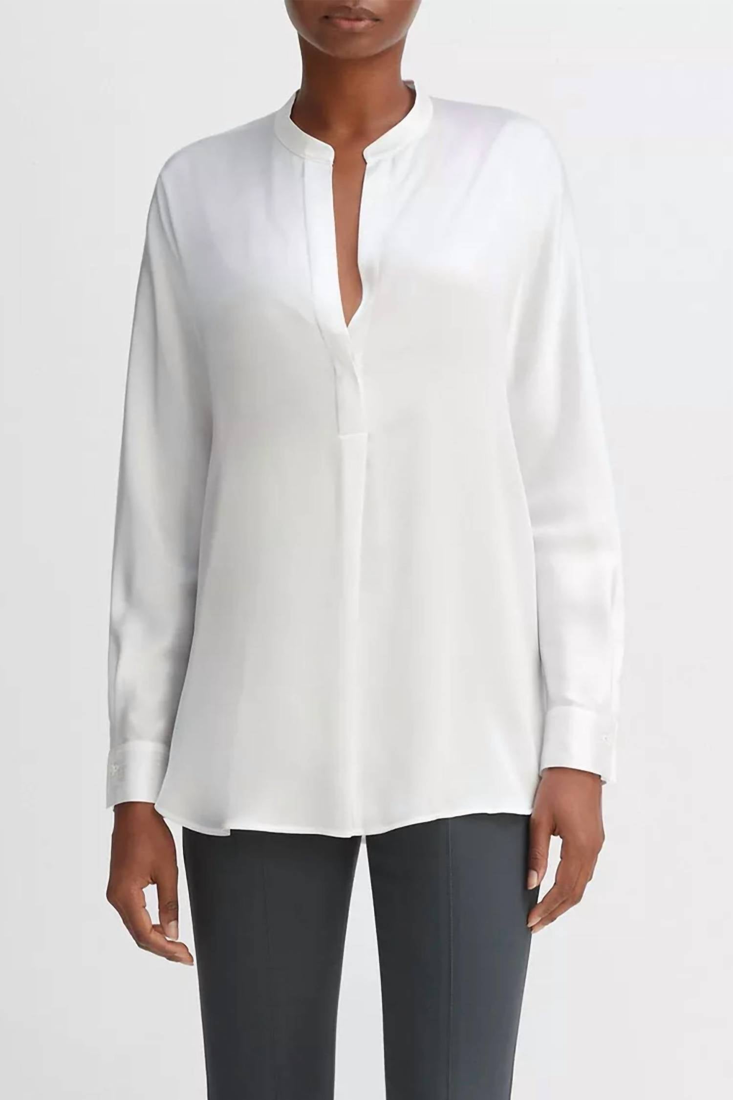 Vince - Silk Satin Band Collar Blouse