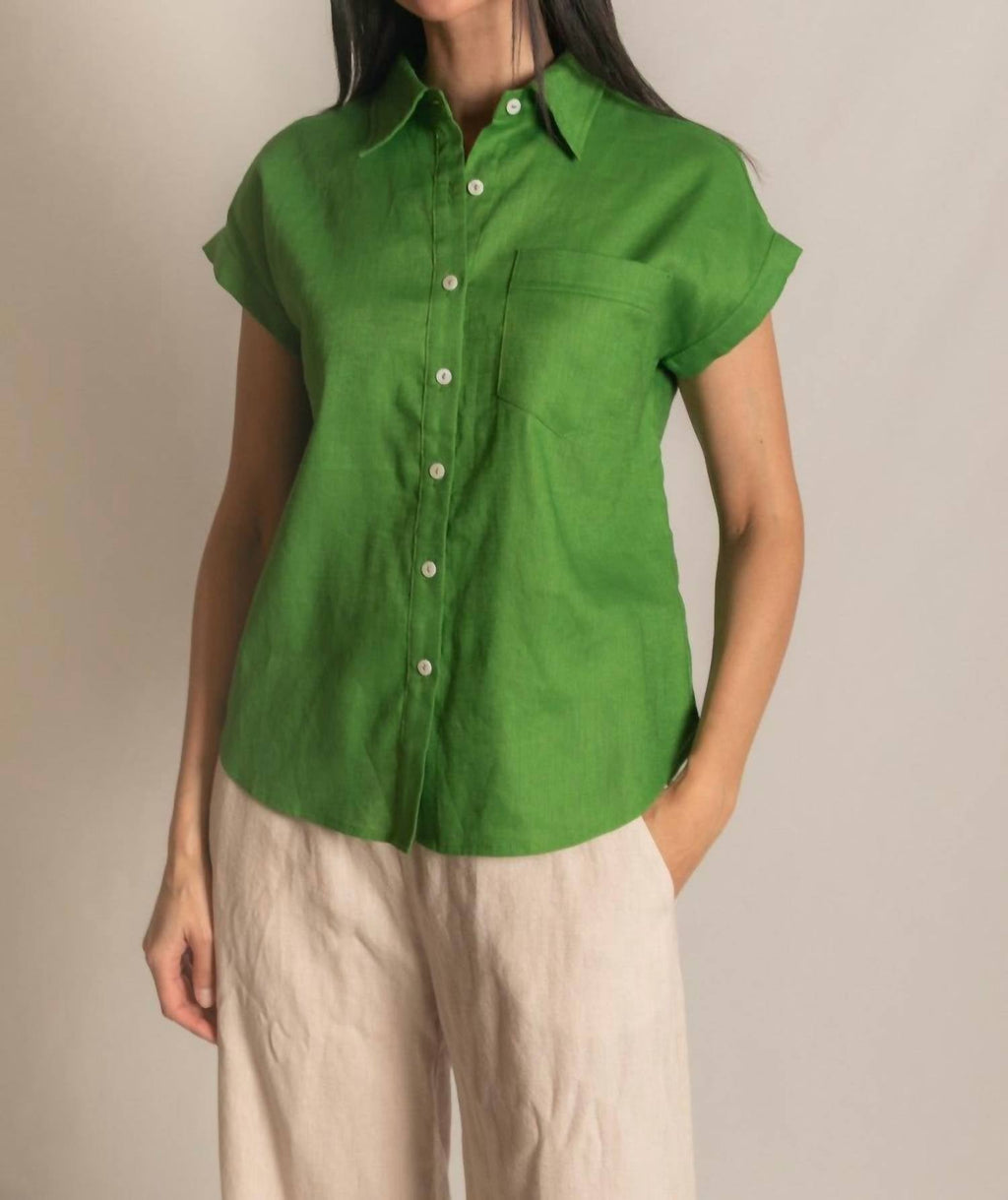 P.Cill - Linen Relaxed Short Sleeve Button Up Shirt