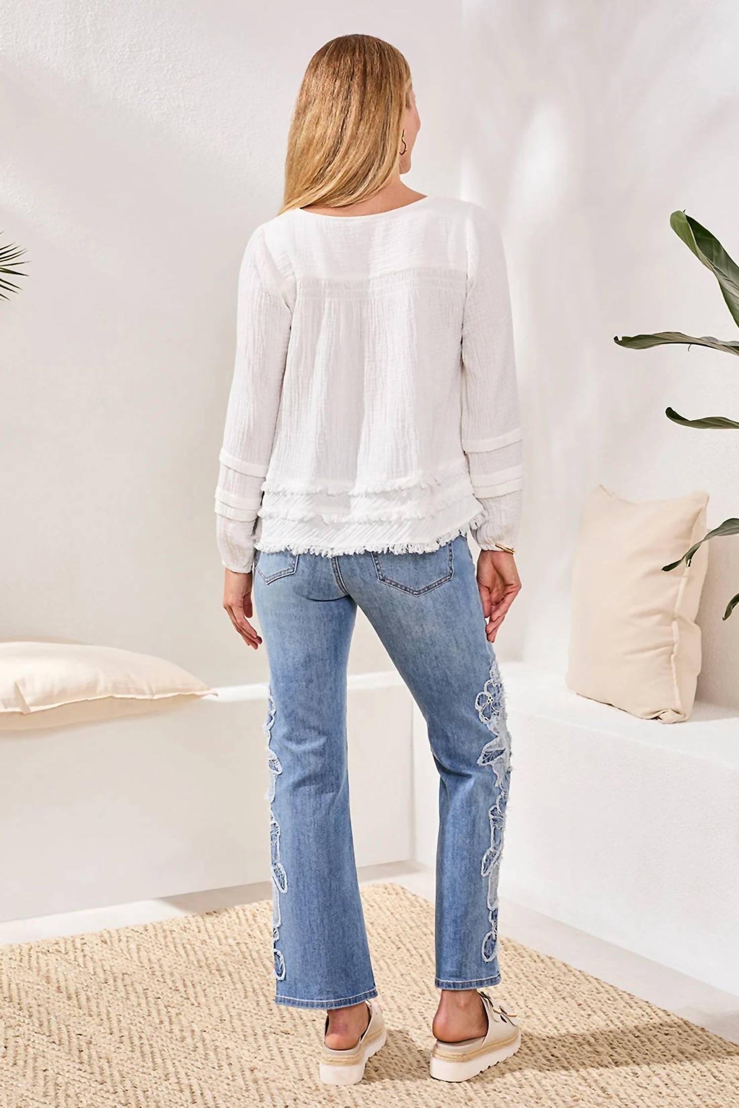 Tribal - Cotton Gauze Balloon Sleeve Boho Blouse