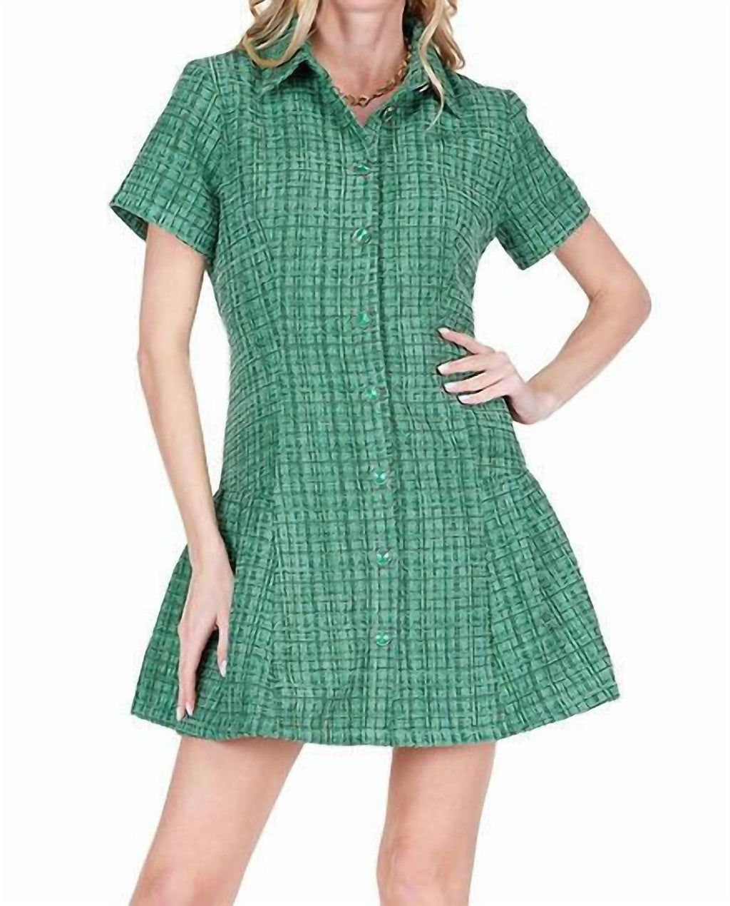 Joy Joy - Women's Pleated Hem Button Dress