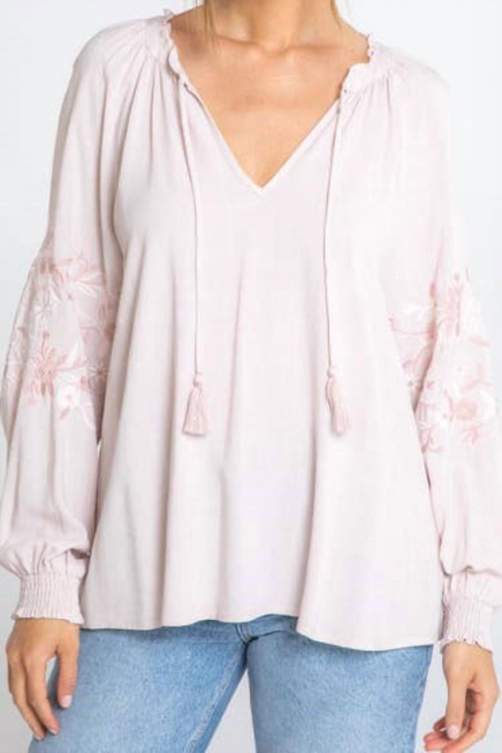 Lovestitch - Women's Long Sleeve Linen Embroidered Peasant Top