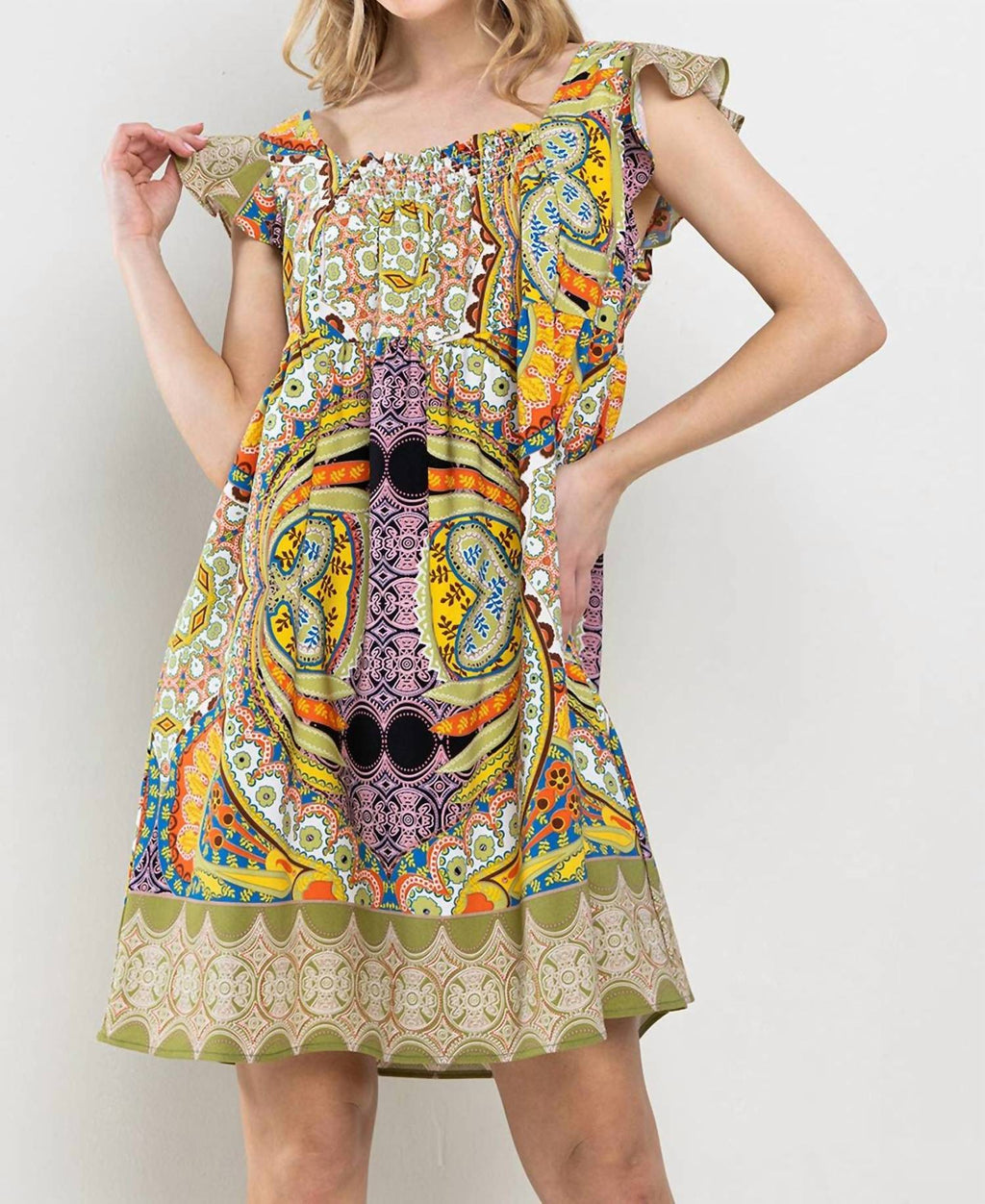 Ces Femme - Smocked Squared Neck Dress