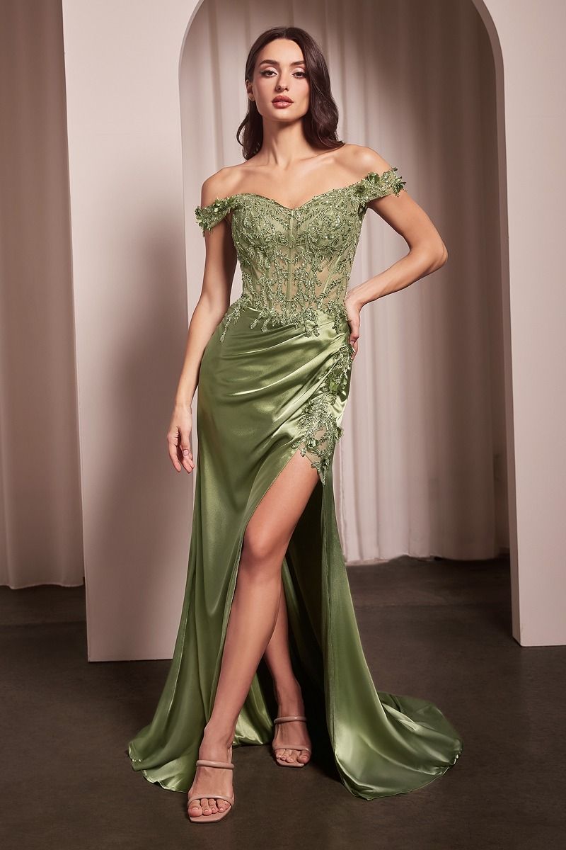 Rosaline Gown - Floral Detail Off-The-Shoulder Dress