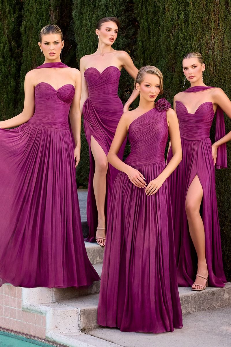 Ingrid Gown - Strapless Shimmer Chiffon Dress with Scarf