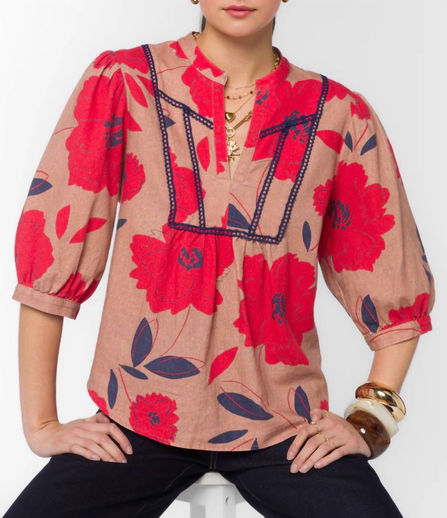 Velvet Heart - Zyler Floral Peasant Top