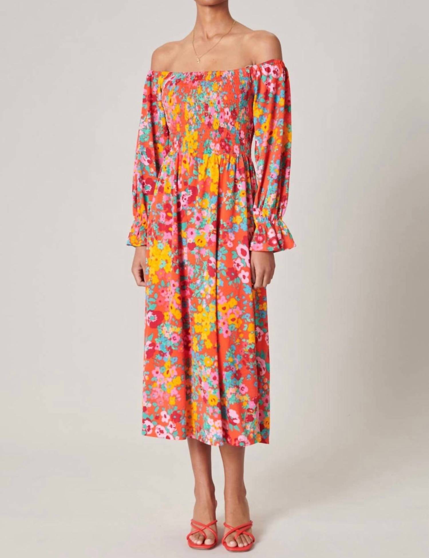 Sugarlips - Francesca Wildflower Denni Smocked Midi Dress