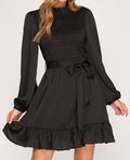She + Sky - Smocked Satin Dress