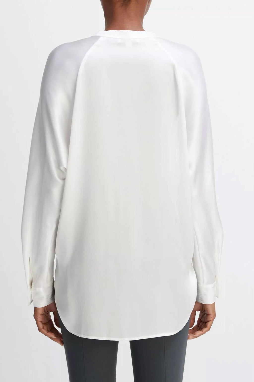 Vince - Silk Satin Band Collar Blouse